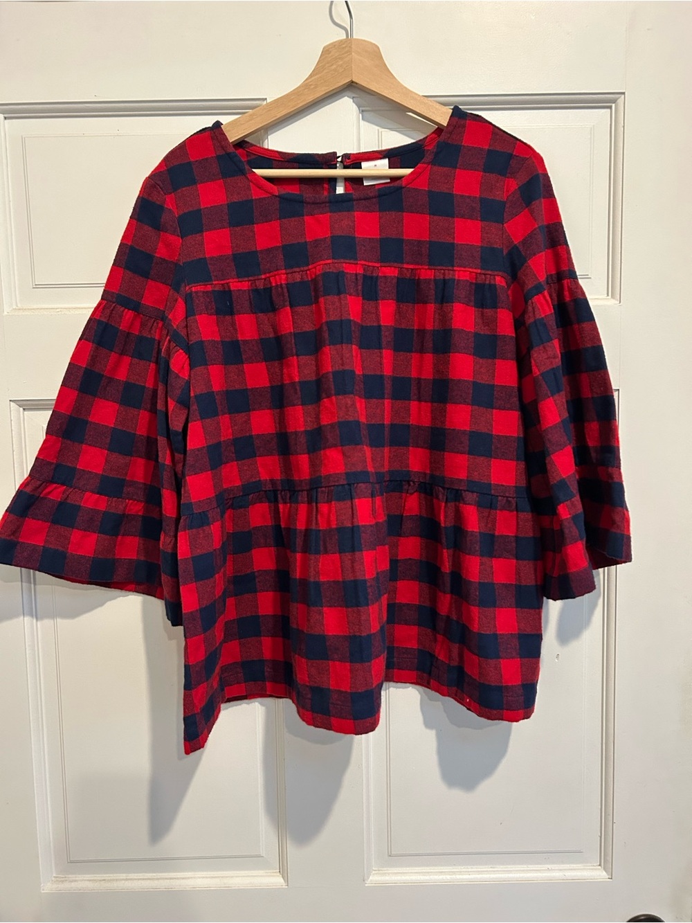 Hanna Andersson Flannel Red and Navy Plaid Peasant Top - Women's Medium